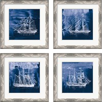 Framed 'Sailing Ships Indigo 4 Piece Framed Art Print Set' border=