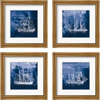 Framed 'Sailing Ships Indigo 4 Piece Framed Art Print Set' border=
