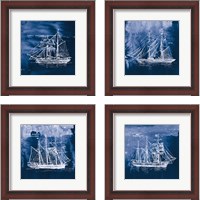 Framed 'Sailing Ships Indigo 4 Piece Framed Art Print Set' border=