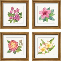 Framed 'Tropical Fun Flowers 4 Piece Framed Art Print Set' border=