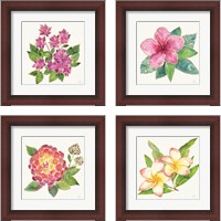 Framed 'Tropical Fun Flowers 4 Piece Framed Art Print Set' border=