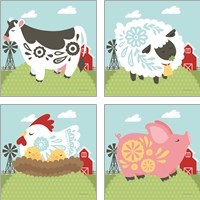 Framed 'Little Farm 4 Piece Art Print Set' border=