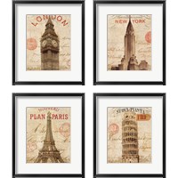 Framed 'Letter from City 4 Piece Framed Art Print Set' border=