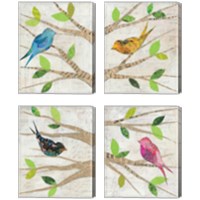 Framed 'Birds in Spring 4 Piece Canvas Print Set' border=