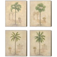 Framed 'Palm with Architecture 4 Piece Canvas Print Set' border=