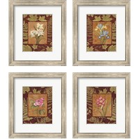 Framed 'Flowers with Leaf Border 4 Piece Framed Art Print Set' border=