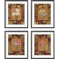 Framed 'Flowers with Leaf Border 4 Piece Framed Art Print Set' border=