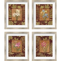 Framed 'Flowers with Leaf Border 4 Piece Framed Art Print Set' border=