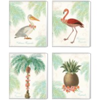 Framed 'Flamingo Tropicale 4 Piece Canvas Print Set' border=