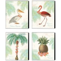 Framed 'Flamingo Tropicale 4 Piece Canvas Print Set' border=