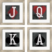 Framed 'Playing Cards Gray 4 Piece Framed Art Print Set' border=