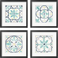 Framed 'Garden Getaway Tile White 4 Piece Framed Art Print Set' border=