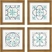 Framed 'Garden Getaway Tile White 4 Piece Framed Art Print Set' border=