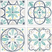 Framed 'Garden Getaway Tile White 4 Piece Art Print Set' border=