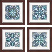 Framed 'Garden Getaway Tile Blue 4 Piece Framed Art Print Set' border=