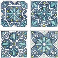 Framed Garden Getaway Tile Blue 4 Piece Art Print Set