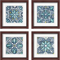 Framed 'Garden Getaway Tile Blue 4 Piece Framed Art Print Set' border=