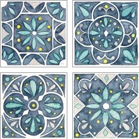 Framed 'Garden Getaway Tile Blue 4 Piece Art Print Set' border=