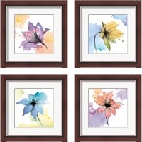 Framed Watercolor Graphite Flower 4 Piece Framed Art Print Set