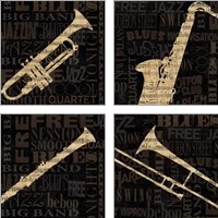 Framed 'Jazz Improv 4 Piece Art Print Set' border=