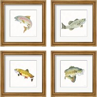 Framed 'Gone Fishin 4 Piece Framed Art Print Set' border=
