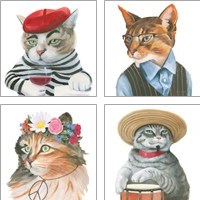 Framed 'Cattitude  4 Piece Art Print Set' border=