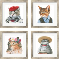 Framed 'Cattitude  4 Piece Framed Art Print Set' border=