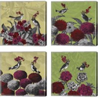 Framed Blooming Birds Florals 4 Piece Canvas Print Set