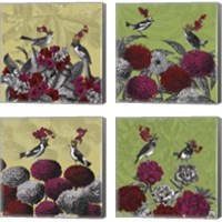 Framed Blooming Birds Florals 4 Piece Canvas Print Set