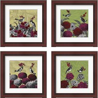 Framed 'Blooming Birds Florals 4 Piece Framed Art Print Set' border=