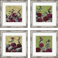 Framed 'Blooming Birds Florals 4 Piece Framed Art Print Set' border=