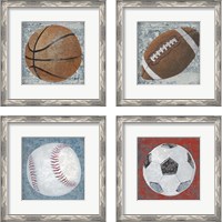 Framed 'Grunge Sporting 4 Piece Framed Art Print Set' border=