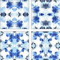 Framed Blue Kaleidoscope 4 Piece Art Print Set