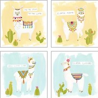 Framed 'Pom Pom Llama Rama 4 Piece Art Print Set' border=