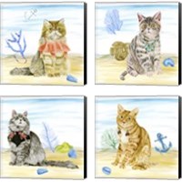 Framed 'Summer Purr Party 4 Piece Canvas Print Set' border=