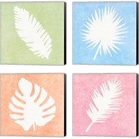 Framed 'Tropical Fun Palms Silhouette 4 Piece Canvas Print Set' border=