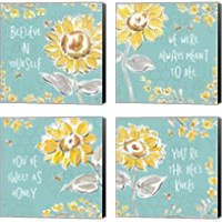 Framed 'Bee Happy 4 Piece Canvas Print Set' border=