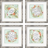 Framed 'Retro Garden Mint4 Piece Framed Art Print Set' border=