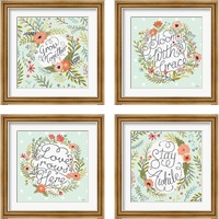 Framed 'Retro Garden Mint4 Piece Framed Art Print Set' border=