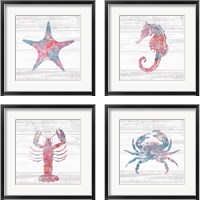 Framed 'Ocean Life 4 Piece Framed Art Print Set' border=