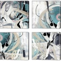 Framed 'Tangled Teal 4 Piece Canvas Print Set' border=