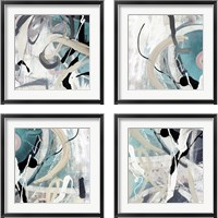 Framed 'Tangled Teal 4 Piece Framed Art Print Set' border=
