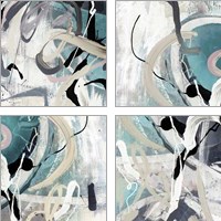 Framed 'Tangled Teal 4 Piece Art Print Set' border=