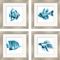 Framed 'Fish 4 Piece Framed Art Print Set' border=