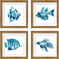 Framed 'Fish 4 Piece Framed Art Print Set' border=