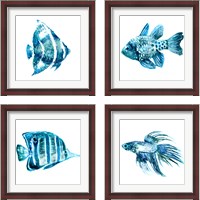 Framed 'Fish 4 Piece Framed Art Print Set' border=