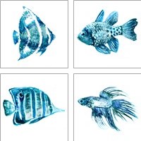 Framed 'Fish 4 Piece Art Print Set' border=