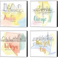 Framed US Cities 4 Piece Canvas Print Set