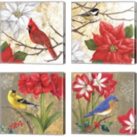 Framed Winter Birds Collage 4 Piece Canvas Print Set