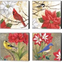 Framed Winter Birds Collage 4 Piece Canvas Print Set